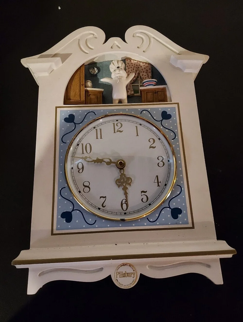 Pillsbury Doughboy Vintage Kitchen Wall Clock with Blue Accents and Figurine